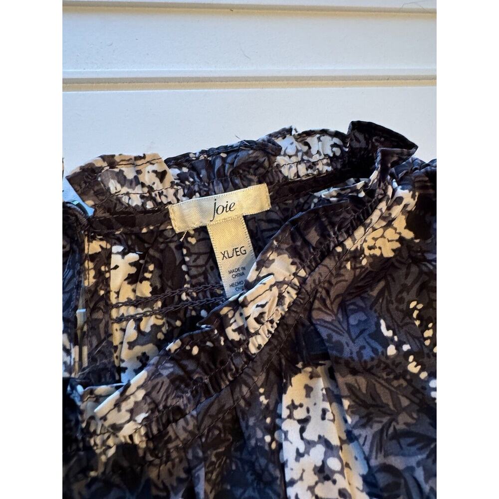Joie Size XL Floral Sleeveless Blouse Ruffle High Neck Gray White Black - Picture 3 of 4